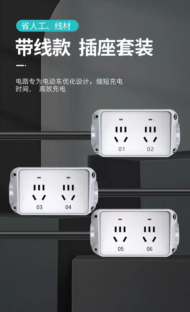 電瓶車(chē)充電樁帶線雙路插座